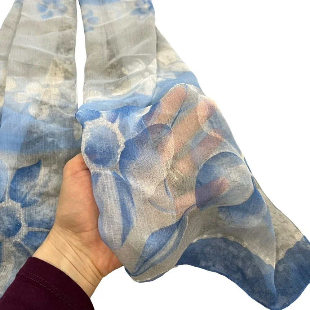 Elaine Gold Blue Floral Large Shawl